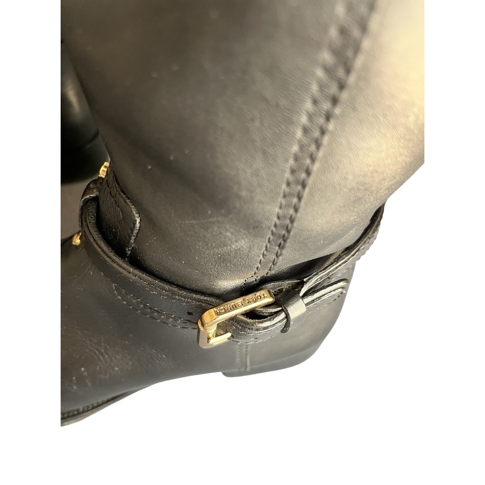Tory Burch Women's Blair Black Leather Gold Buckle Riding Boots Shoes Size 8 - Picture 5 of 15